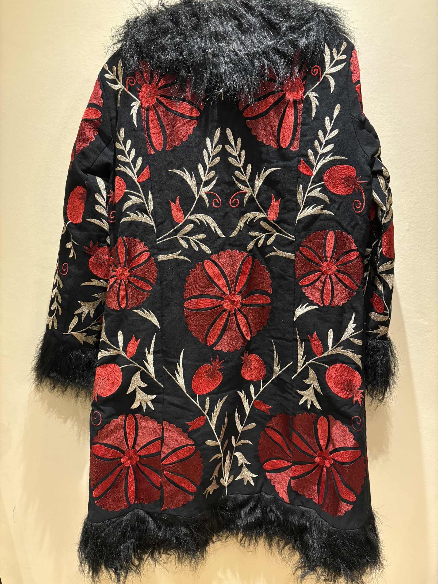 THE 'MONA' STUNNING 70'S STYLE RICHLY EMBROIDERED FAUX FUR AFGHAN COAT IN CHERRY AND BLACK FROM OUR EXCLUSIVE SPANISH RANGE