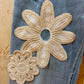 THE 'LOVE AND DAISIES' VINTAGE STYLE SUPERSOFT STRETCH CHAMBRAY JEANS WITH APPLIQUE DETAIL