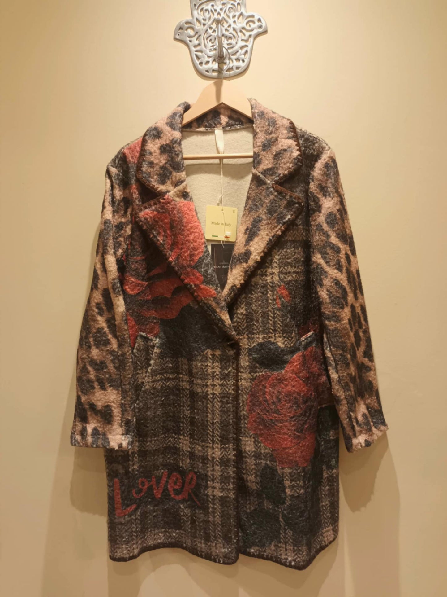THE 'URBAN ROSES' STUNNING TARTAN AND LEOPARD STATEMENT BLANKET COAT WITH STRIKING BACK DETAIL
