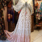 THE 'ANGELICA' STUNNING VANILLA & PINK GOLD EMBOSSED CHIFFON DRESS WITH GOLD BEADED DETAIL