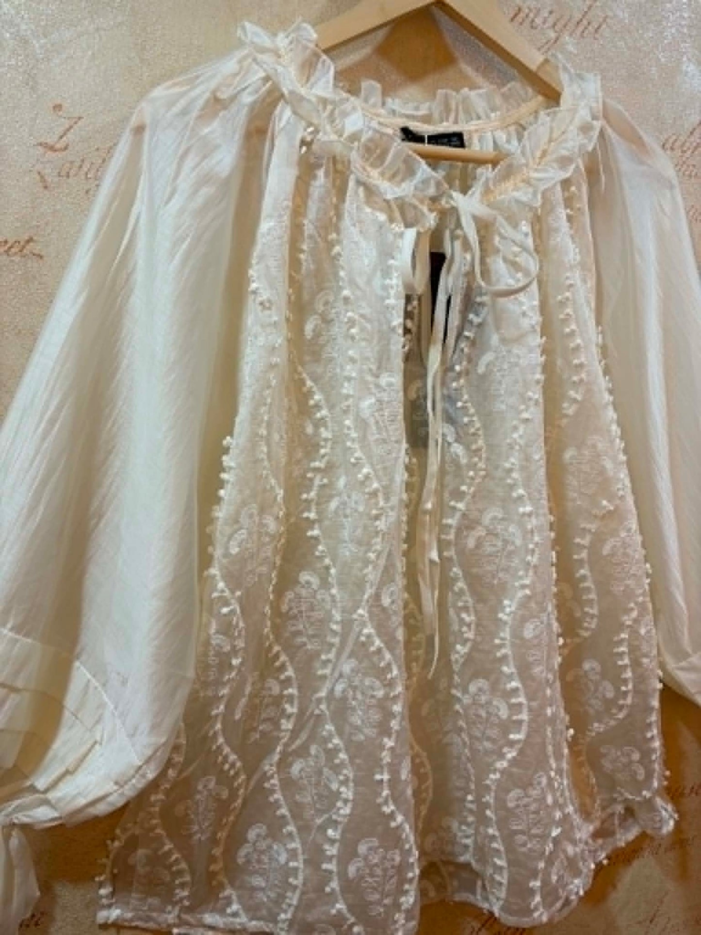 THE 'VICTORIANA' BEAUTIFUL BOHEMIAN VINTAGE STYLE EMBELLISHED FRILL CUFFED BLOUSE IN ANTIQUE CREAM