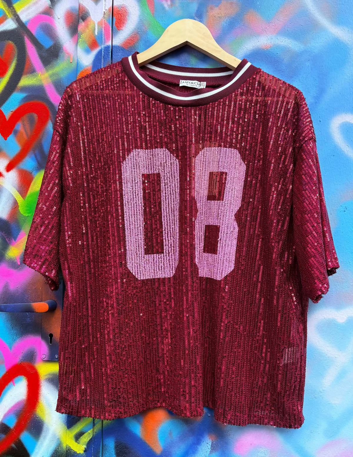 THE 'SPORTY SEQUINS' SASSY SEQUIN AMERICAN SPORTY TOP WITH SHIMMERY SEQUINS IN BLACK OR RUBY
