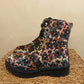 THE 'PANSY' STUNNING MULTI PANSY PATTERN LACE UP SUPER COMFORT LACE UP/ZIP BOOTS VEGAN FRIENDLY