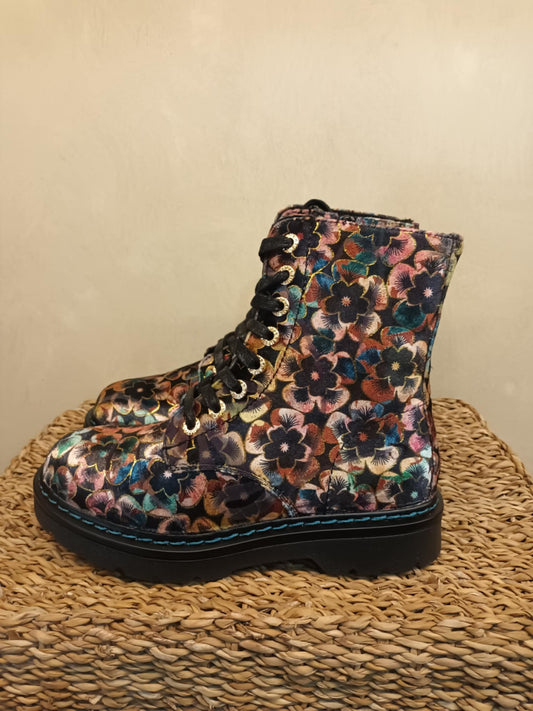 THE 'PANSY' STUNNING MULTI PANSY PATTERN LACE UP SUPER COMFORT LACE UP/ZIP BOOTS VEGAN FRIENDLY