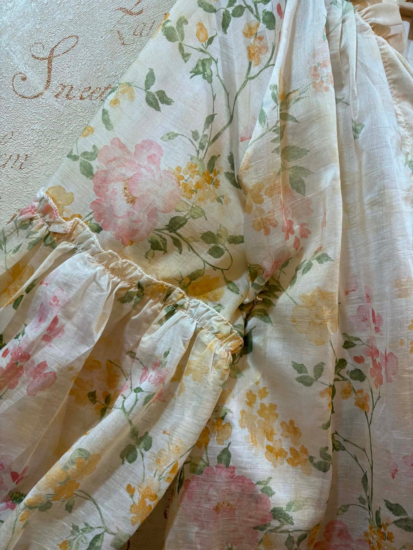 THE 'EVELYN' STUNNING 70'S STYLE ENGLISH FLORALS FINE AND FLOATY FRILL BALLOON SLEEVE BLOUSE PINK OR YELLOW