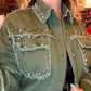 THE 'ARMY DREAMERS' FABULOUS ROCK CHICK STYLE RICHLY STUDDED JACKET IN ARMY GREEN