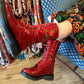 THE 'ROSA' STUNNING SCARLET FLORAL EMBROIDERED LACE UP SUPER COMFORT BOOTS VEGAN FRIENDLY