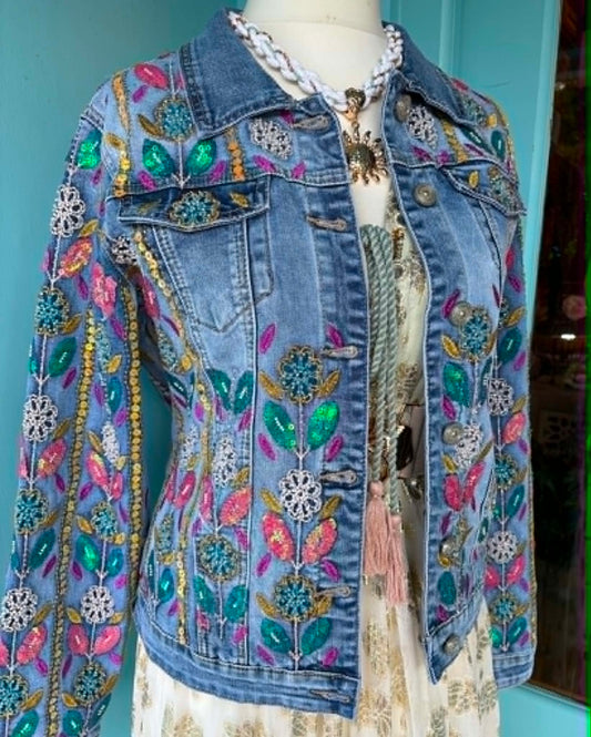 THE 'FANTASIA' EXQUISITELY EMBROIDERED AND BEADED SOFT DENIM JACKET FROM OUIR PARISIAN COLLECTION