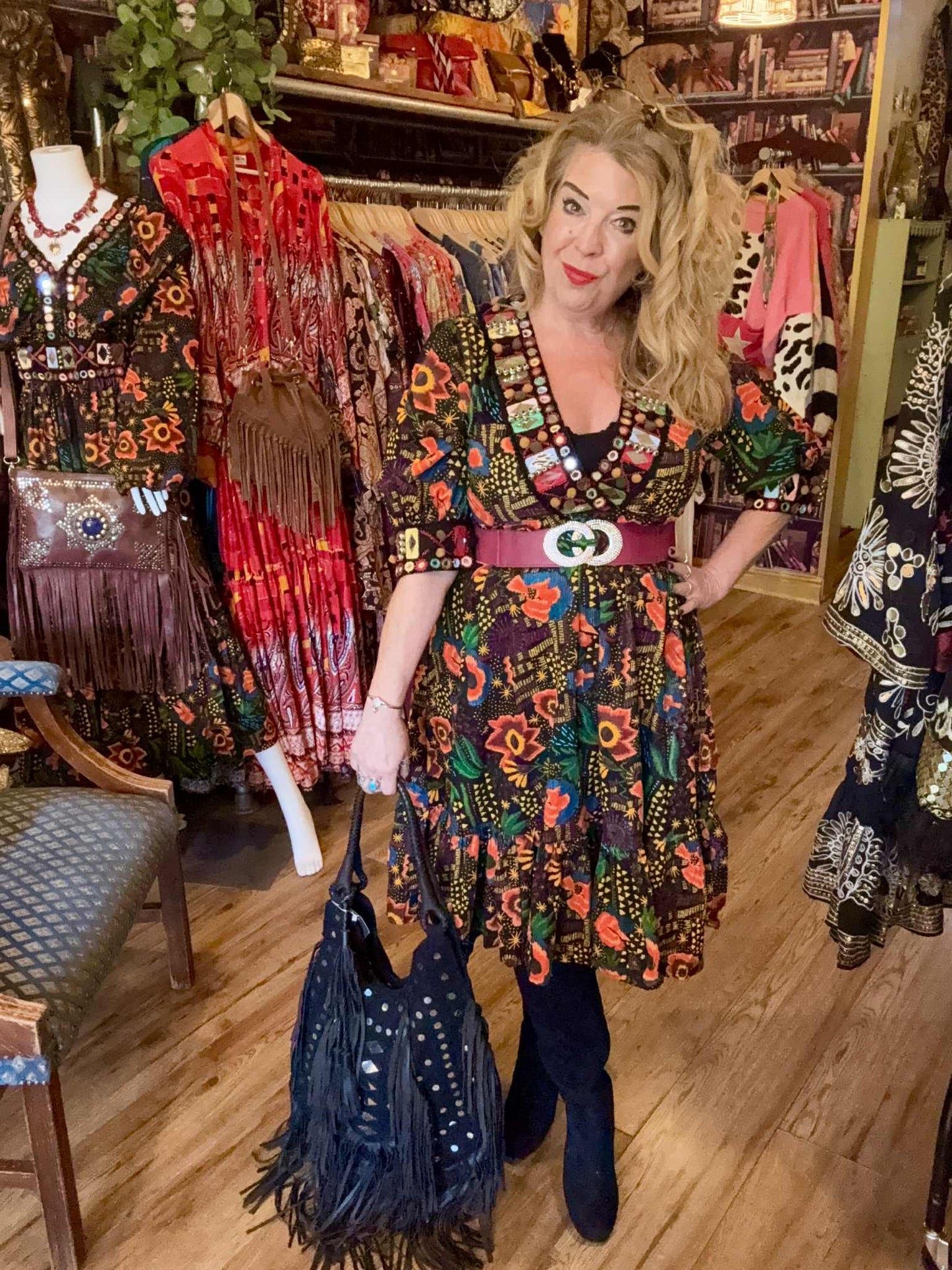 THE 'LYLA MIDI' EXQUISITELY EMBELLISHED BRIGHT AND BEAUTIFUL NEEDLECORD DRESS FROM OUR EXCLUSIVE SPANISH COLLECTION