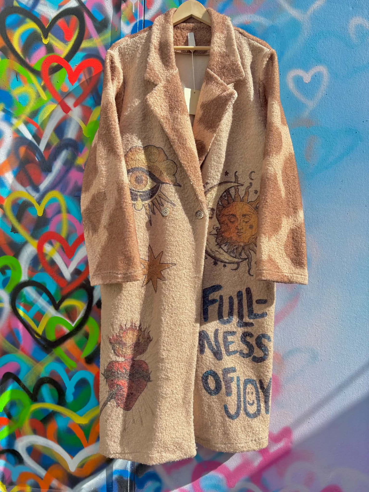 THE CELESTIAL VIBES STUNNING SUN, MOON AND MYSTIC PRINT BUTTON FRONT BORG COAT