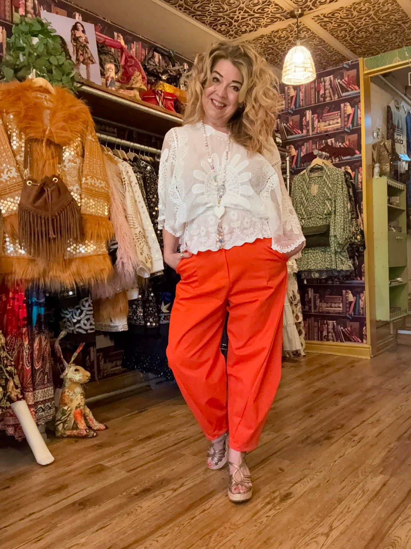 THE 'HAVANA' FABULOUSLY FLATTERING TAPERED BARREL LEG STRETCH TROUSERS IN VIBRANT ORANGE