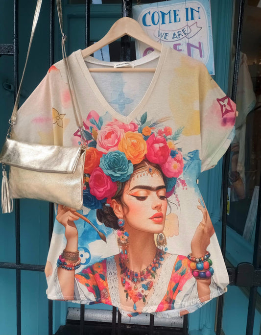 THE 'FLORAL GODDESS' STATEMENT TOP WITH A SUBTLE GOLD SHIMMER