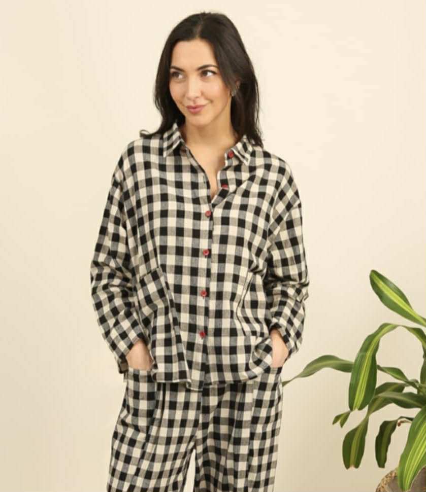 THE 'GILLY' TIMELESS AND CLASSIC GINGHAM BUTTON BACK DETAIL SHIRT/JACKET MATCHING TROUSERS AVAILABLE