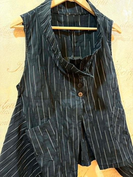 THE 'CITY GIRL' EXQUISITE QUALITY ASYMMETRIC TAILORED FUNNEL NECK PINSTRIPE WAISTCOAT
