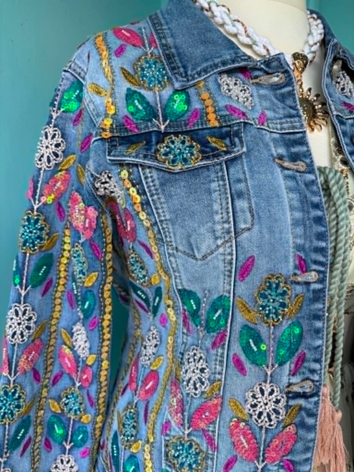 THE 'FANTASIA' EXQUISITELY EMBROIDERED AND BEADED SOFT DENIM JACKET FROM OUIR PARISIAN COLLECTION