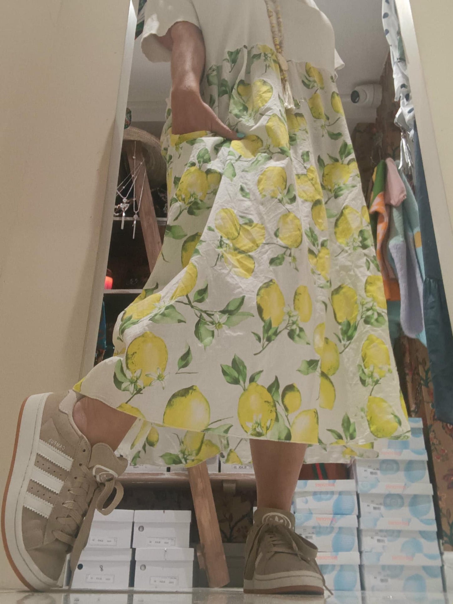 THE 'LIMONCELLO' PRETTY V NECK COTTON DAY DRESS WITH POCKET DETAIL