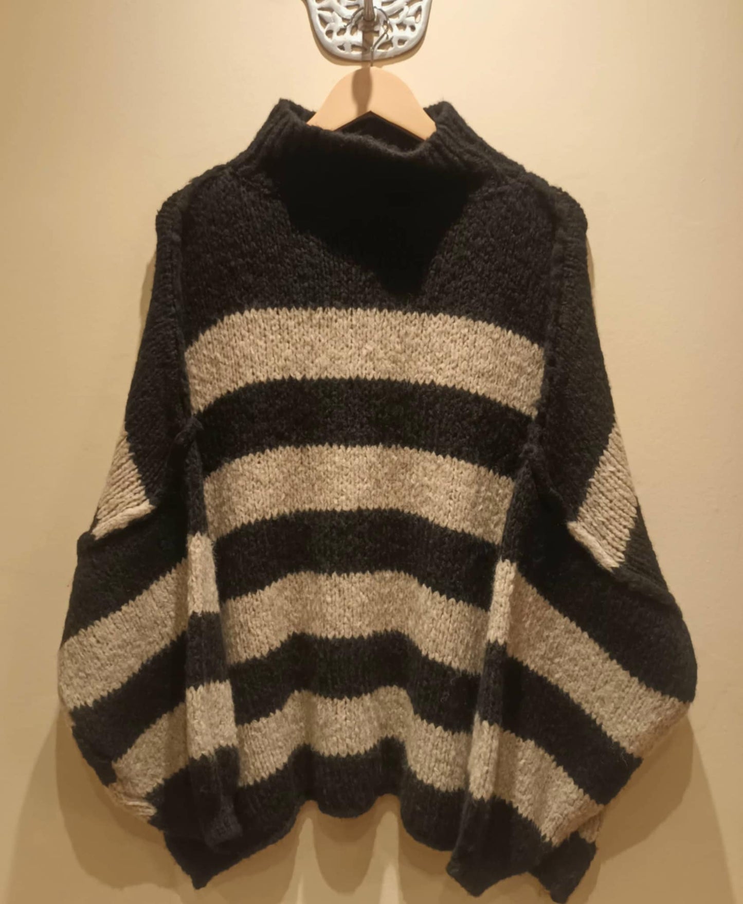 THE 'COBAIN' COSY OVERSIZED STRIPED FUNNEL NECK SNUGGLE JUMPER PINK OR BLACK