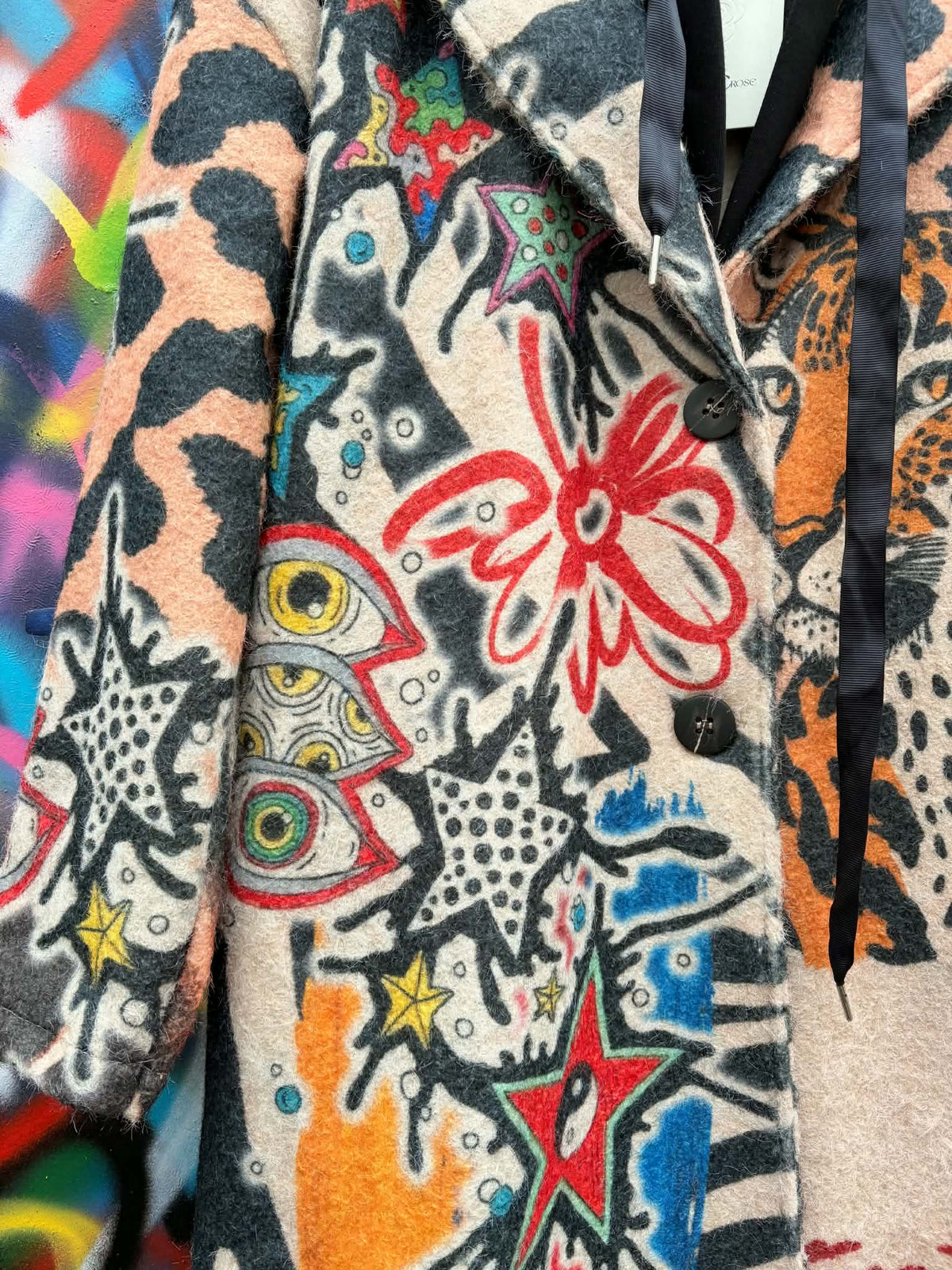 THE 'URBAN JUNGLE' FABULOUS GRAFFITI, TIGER AND MYSTIC PRINT COAT WITH HOODIE STYLE DETAIL