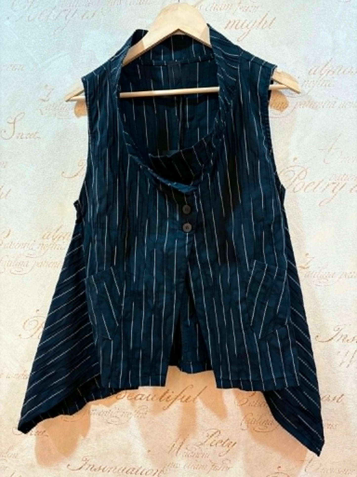 THE 'CITY GIRL' EXQUISITE QUALITY ASYMMETRIC TAILORED FUNNEL NECK PINSTRIPE WAISTCOAT