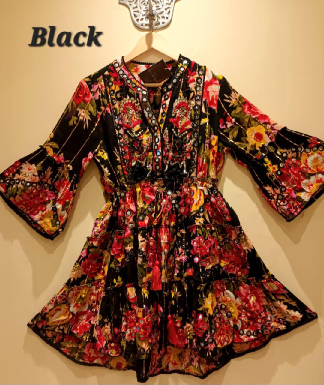 THE 'CATALINA' STUNNING VINTAGE FLORAL PRINT EMBELLISHED FLIPPY DRESS FROM OUR SPANISH COLLECTION CHOOSE YOUR COLOUR!