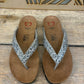 THE 'CAPRI' STUNNING SILVER RHINESTONE TOE POST FOOTBED SANDALS SUPER COMFORT SOLE