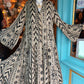 THE 'IKAT' ELEGANT AND FLOATY ETHNIC PRINT BUTTON THROUGH DRESS WITH ACCENTS OF GOLD