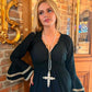 THE 'LOLA' FABULOUS BLACK AND CREAM LACE TRIM BELL SLEEVE FLIPPY DRESS FROM OUR EXCLUSIVE SPANISH COLLECTION