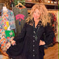 THE 'LOTTIE' BEAUTIFUL BOHEMIAN BUTTON THROUGH CROCHET DETAIL FLIPPY SHIRT DRESS BLACK