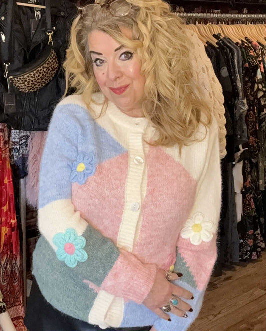 THE 'CANDICE' ULTRA SOFT 3D FLORAL MULTI PASTEL KNITTED CARDIGAN