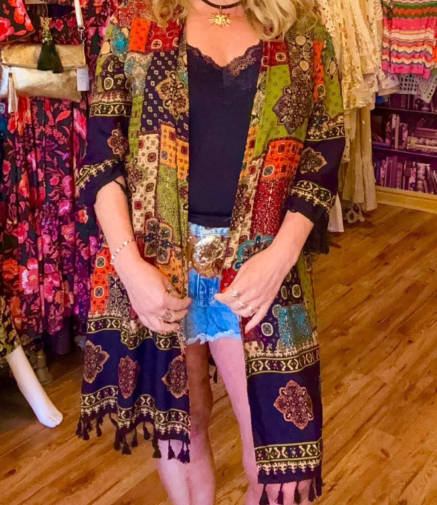 THE 'BOHO TRAVELLER' STUNNING ETHNIC PATCHWORK PRINT LIGHTWEIGHT KAFTAN STYLE JACKET/COVER UP