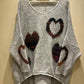 THE 'STRIPEY HEARTS' COSY OVERSIZED SNUGGLE JUMPER IN SOFT GREY