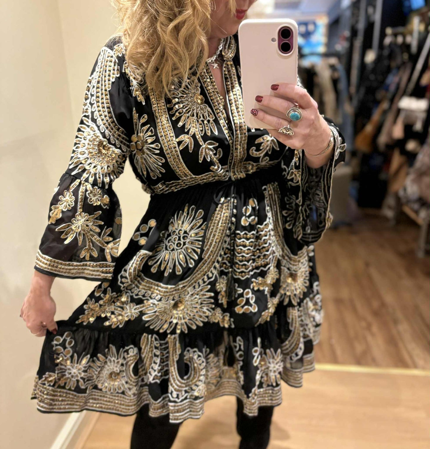 THE 'YARA' STUNNING RICHLY EMBELLISHED BELL SLEEVE TUNIC DRESS FROM OUR EXCLUSIVE SPANISH COLLECTION