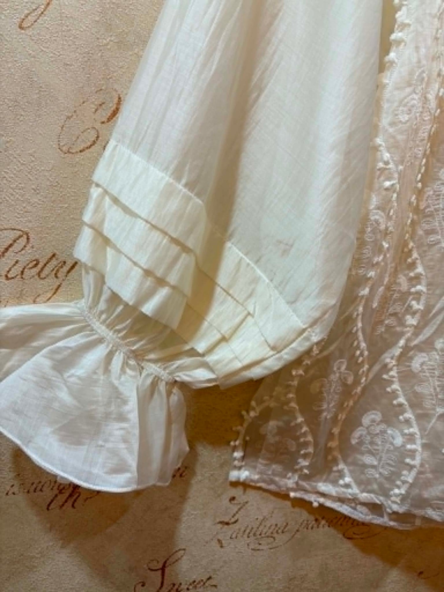 THE 'VICTORIANA' BEAUTIFUL BOHEMIAN VINTAGE STYLE EMBELLISHED FRILL CUFFED BLOUSE IN ANTIQUE CREAM