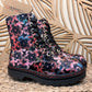 THE 'PANSY' STUNNING MULTI PANSY PATTERN LACE UP SUPER COMFORT LACE UP/ZIP BOOTS VEGAN FRIENDLY