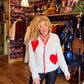 THE 'LOVE IS' SUPERSOFT FLUFFY CARDIGAN WITH APPLIQUE KNITTED HEARTS IN BLACK OR PALE GREY