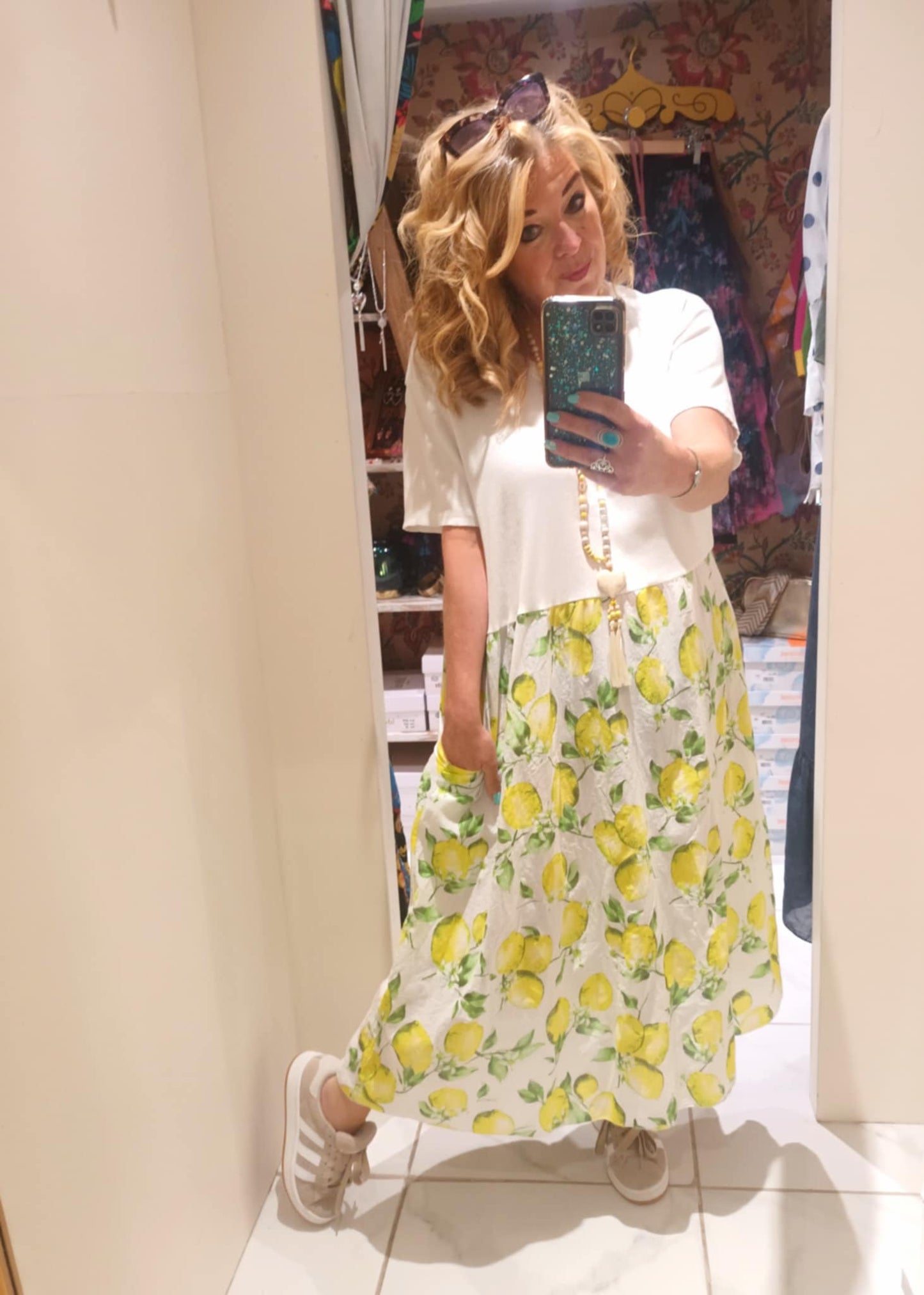 THE 'LIMONCELLO' PRETTY V NECK COTTON DAY DRESS WITH POCKET DETAIL