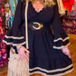 THE 'LOLA' FABULOUS BLACK AND CREAM LACE TRIM BELL SLEEVE FLIPPY DRESS FROM OUR EXCLUSIVE SPANISH COLLECTION