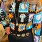 THE 'MYSTIC VIBES' BRIGHT & QUIRKY CROCHET CARDIGAN YING & YANG, HEARTS & MUSHROOMS