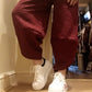 THE 'CARNABY LEOPARD' COCOON STYLE PANTS WITH OVERSIZED POCKETS IN BURGUNDY
