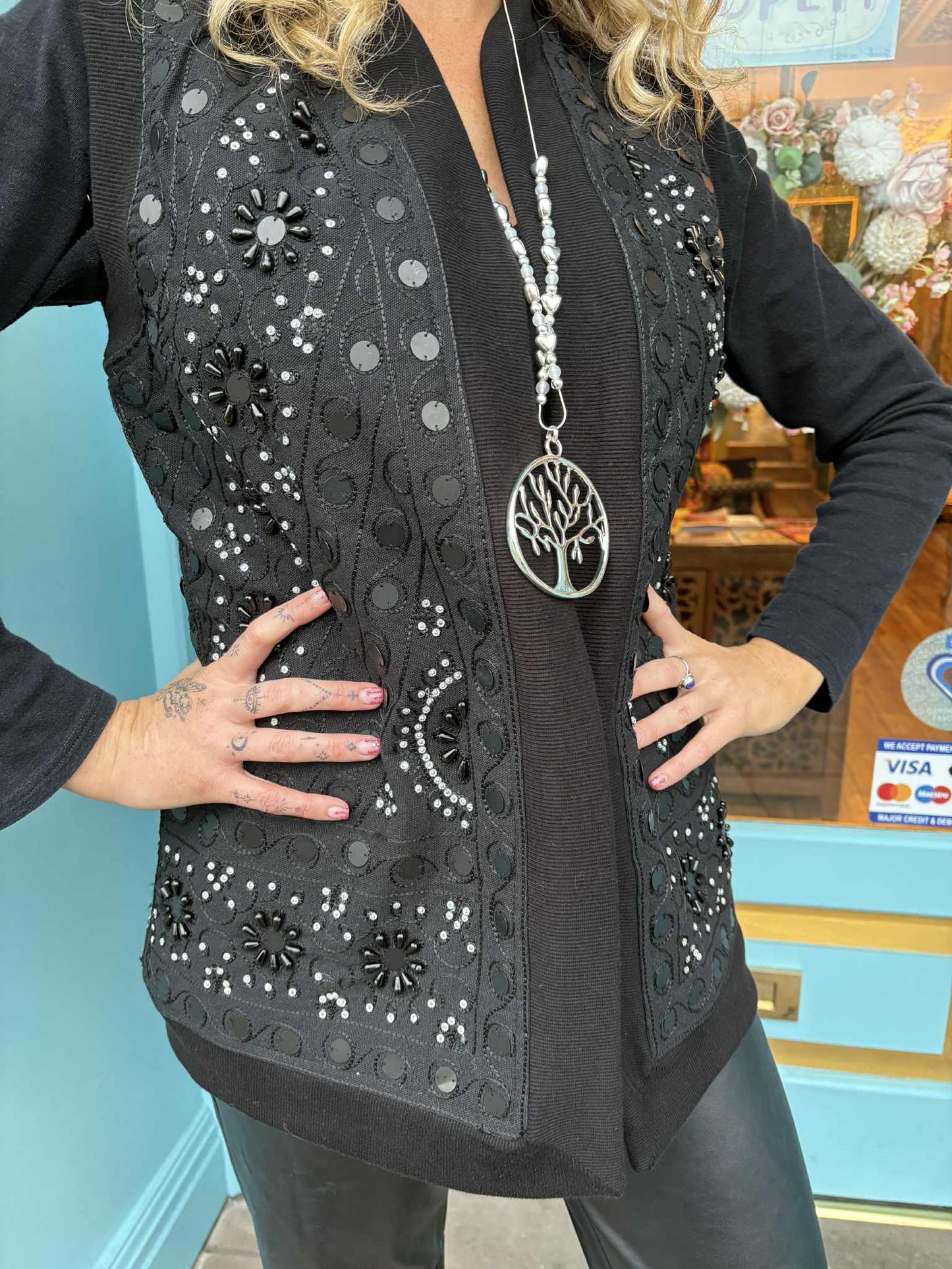 THE 'NURIA' BEAUTIFUL RICHLY BEADED AND EMBROIDERED EDGE TO EDGE GILET IN THREE COLOURS FROM OUR EXCLUSIVE SPANISH COLLECTION
