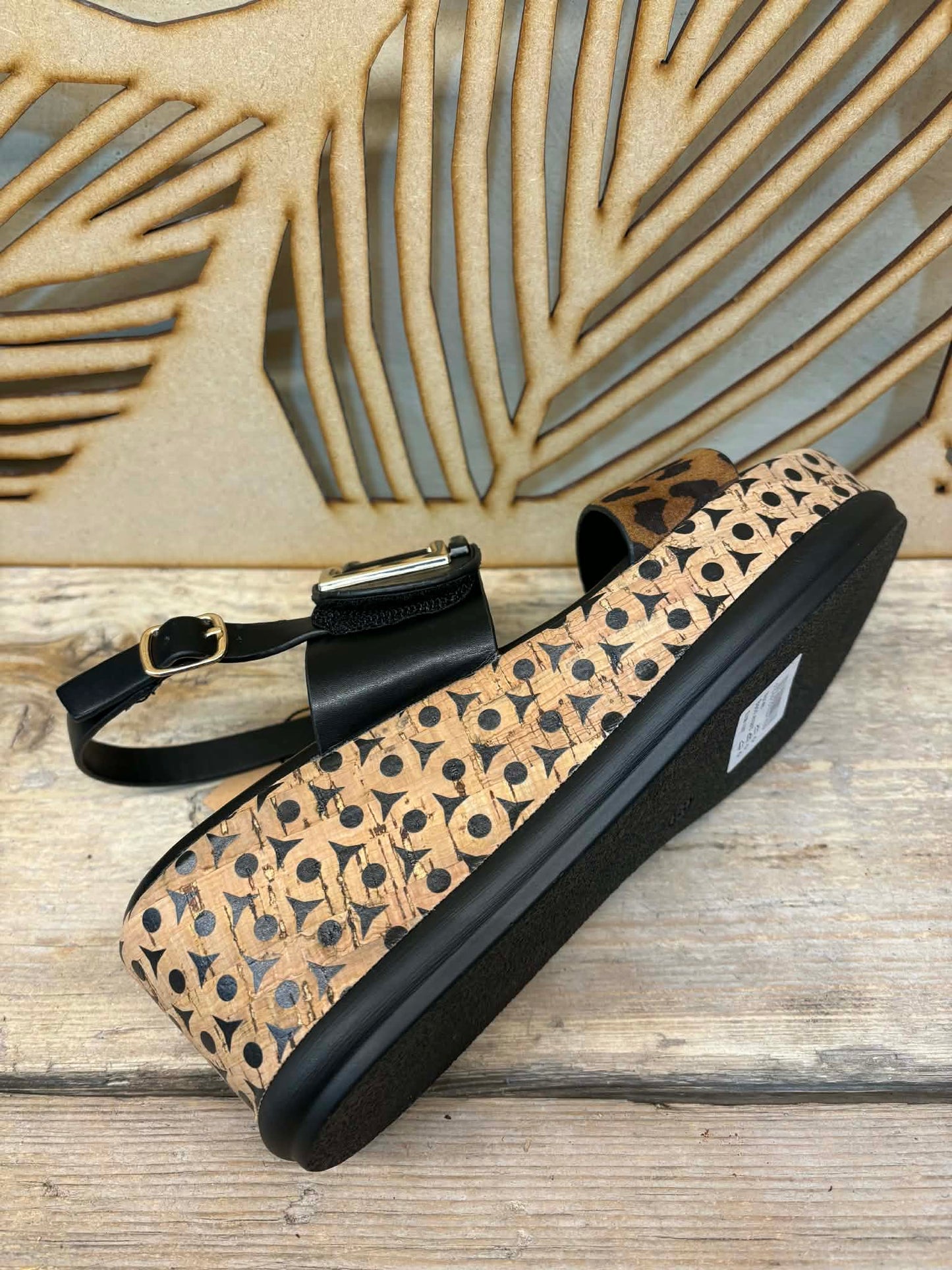 THE 'ST TROPEZ' STUNNING LEOPARD AND BLACK FEATURE PLATFORM WEDGE  SANDAL WITH SUPER COMFORT MEMORY FOAM SOLE