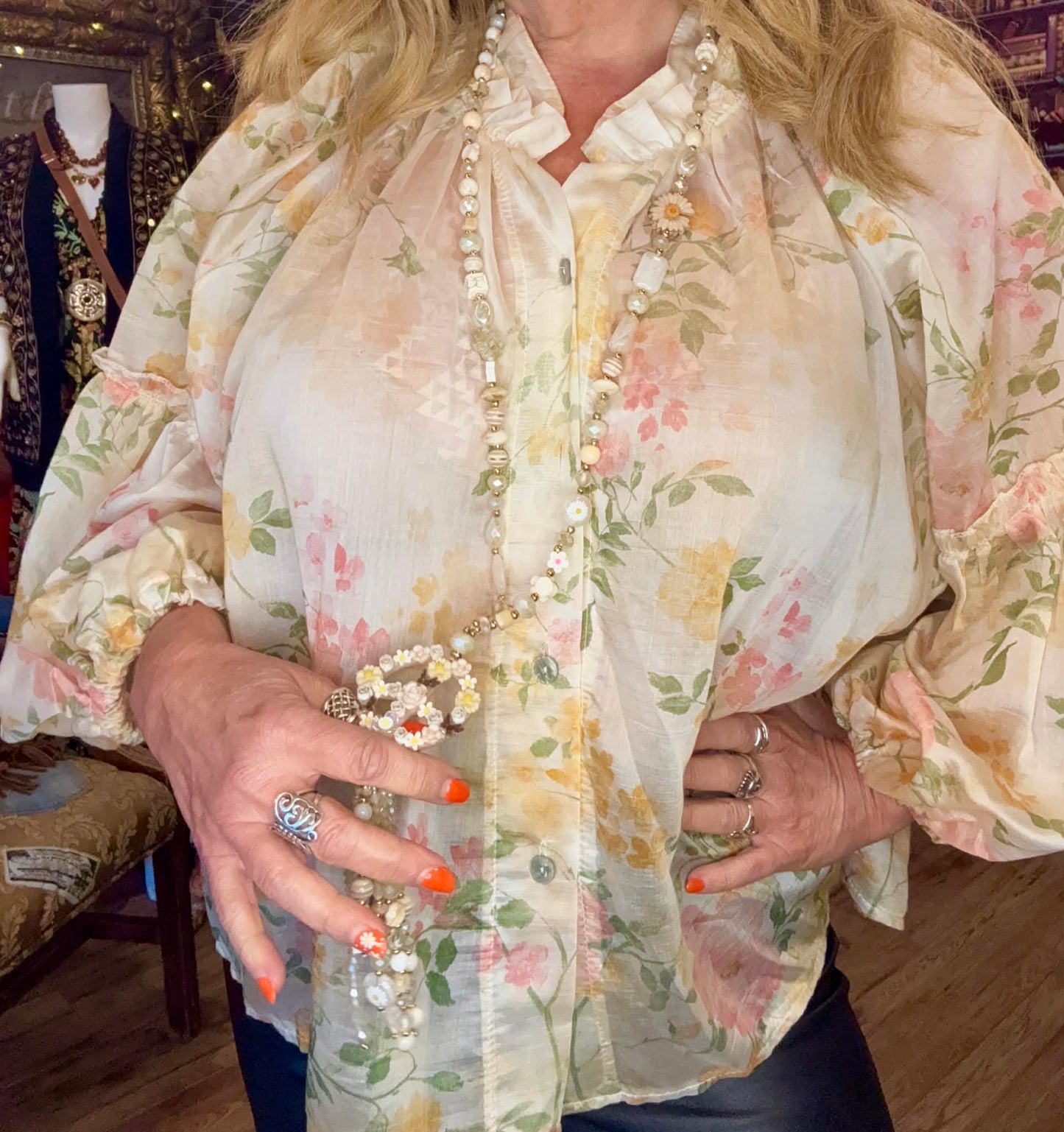 THE 'EVELYN' STUNNING 70'S STYLE ENGLISH FLORALS FINE AND FLOATY FRILL BALLOON SLEEVE BLOUSE PINK OR YELLOW