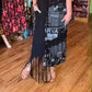 THE 'CARNABY' STUNNING URBAN CHIC STYLE NEWSPAPER PRINT LATTICE DRESS WITH FRINGE ITALIAN DESIGN