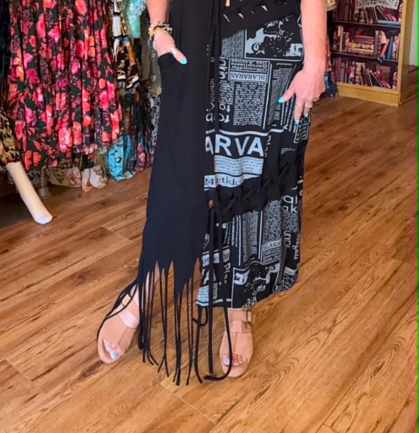 THE 'CARNABY' STUNNING URBAN CHIC STYLE NEWSPAPER PRINT LATTICE DRESS WITH FRINGE ITALIAN DESIGN