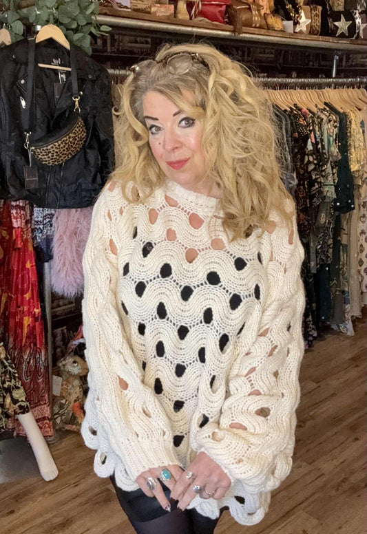 THE 'LOU LOU' STUNNING CHUNKY CROCHET OVERSIZED SNUGGLY KNIT IN BLACK OR CREAM