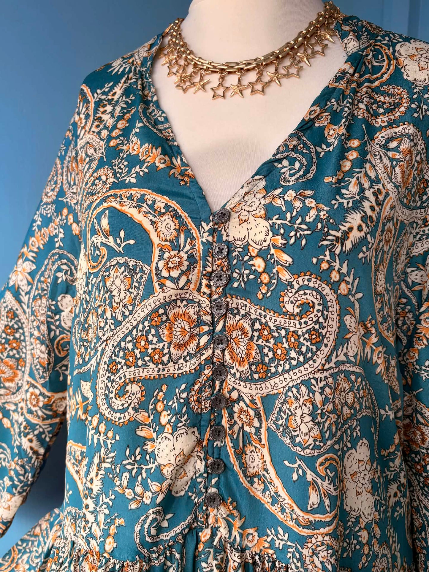 THE 'PAISLEY PARADISO' STUNNING FLIPPY HEM BUTTON BODICE DRESS FROM OUR EXCLUSIVE SPANISH COLLECTION