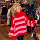 THE 'KOZY DAZE' BRIGHT AND BEAUTIFUL BOLD RED AND PINK STRIPED SUPERSOFT OVERSIZED SNUGGLE JUMPER