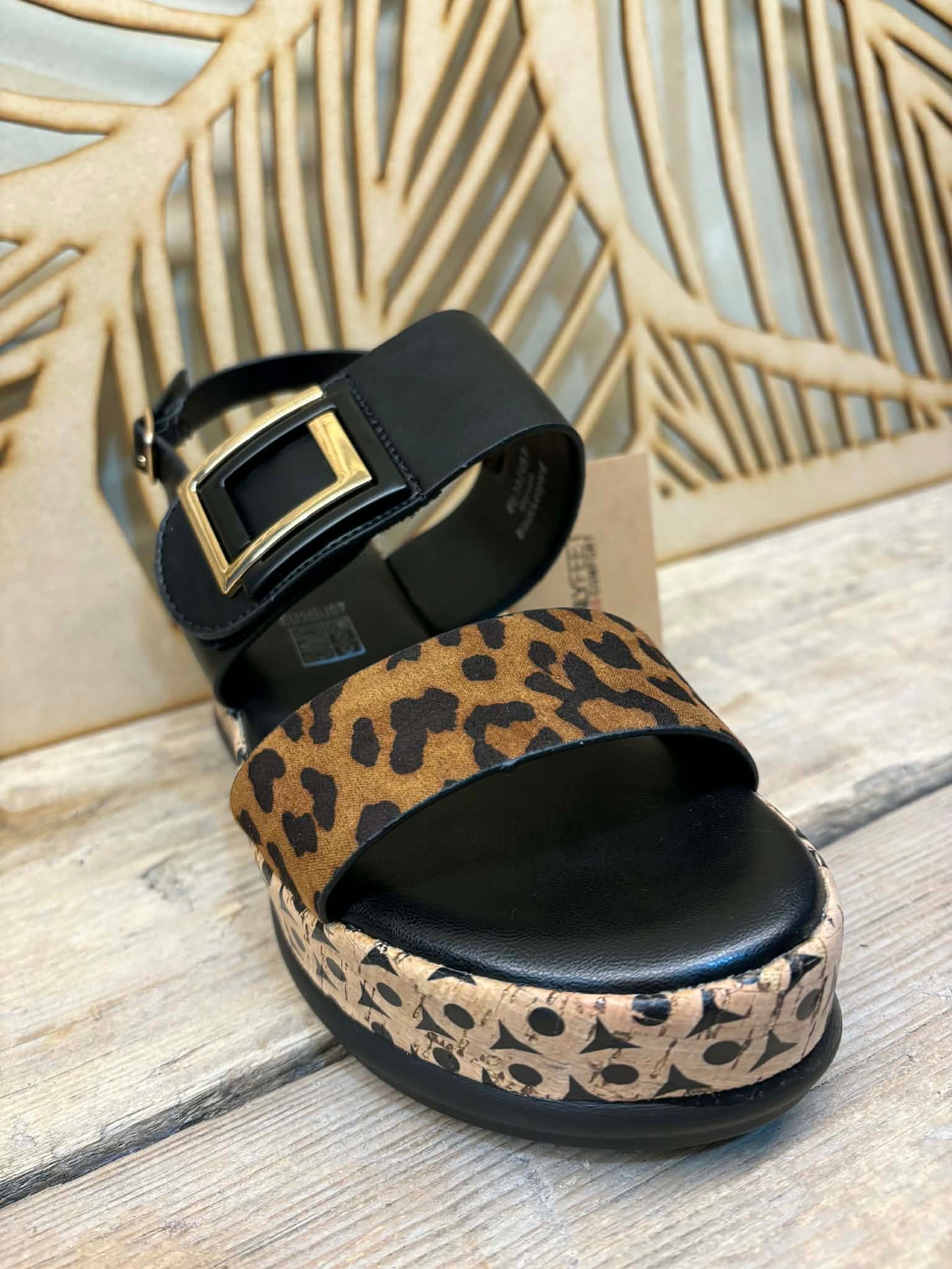 THE 'ST TROPEZ' STUNNING LEOPARD AND BLACK FEATURE PLATFORM WEDGE  SANDAL WITH SUPER COMFORT MEMORY FOAM SOLE
