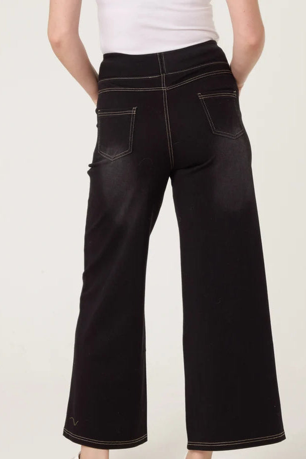THE 'HALLE' ULTRA FLATTERING SUPER STRETCH FIGURE FIXING WIDE LEG JEANS CLASSIC BLACK IN FOUR SIZES