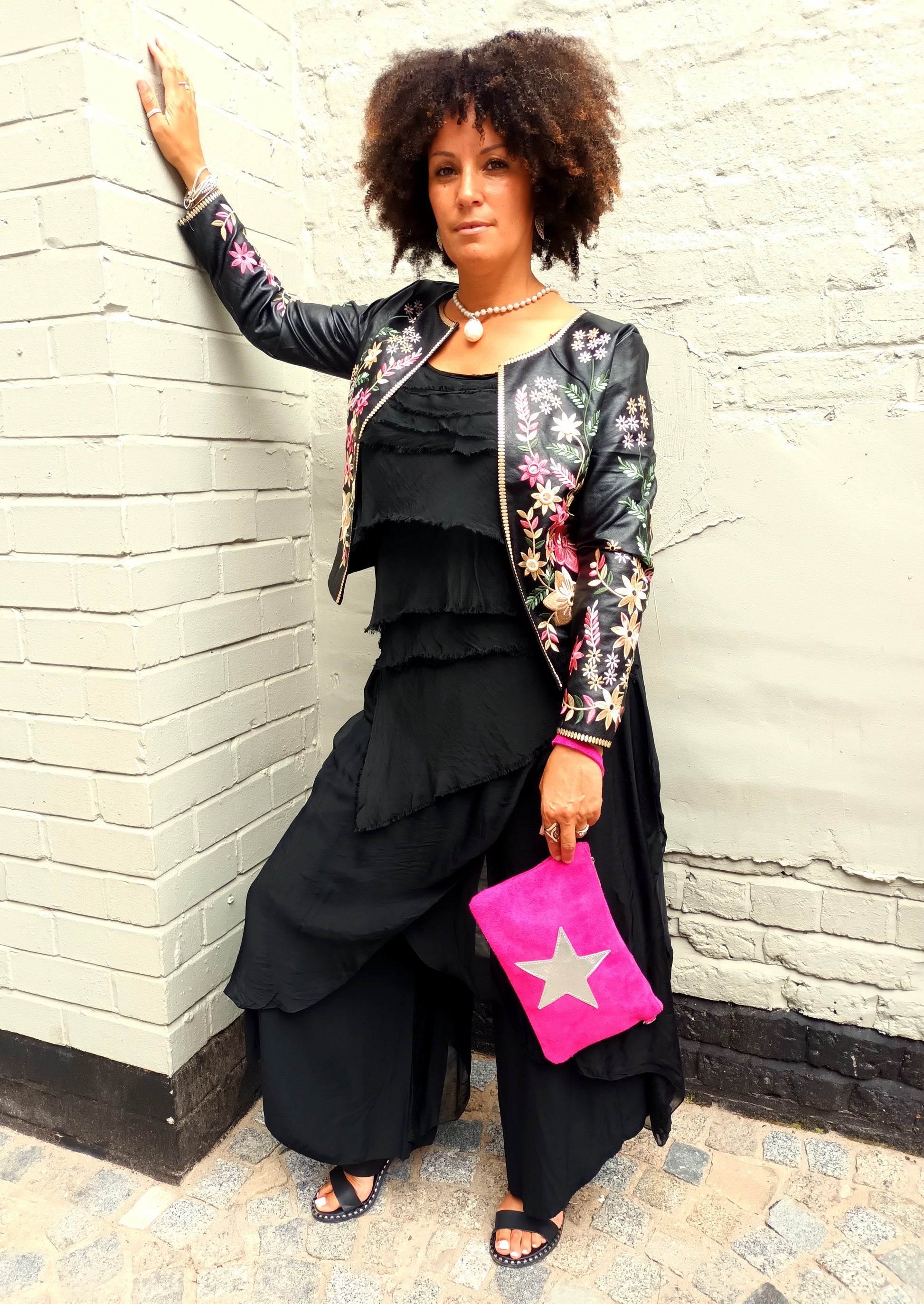 Floral Dress Leather Jacket Over Dress Leather Jacket With Floral